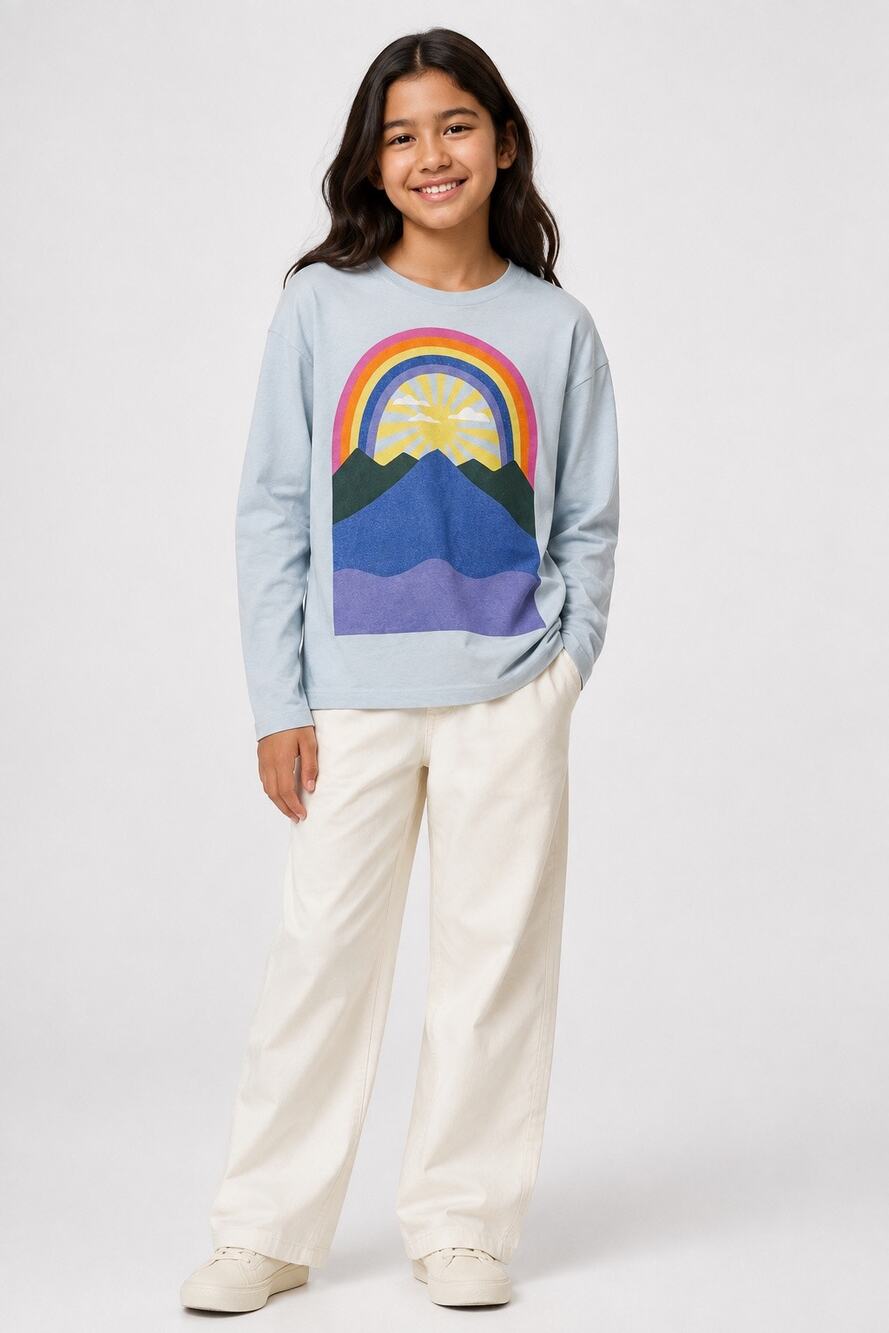 Hanna Andersson Girls 12 Rainbow Mountain Long Sleeve 100% Cotton Graphic Tee